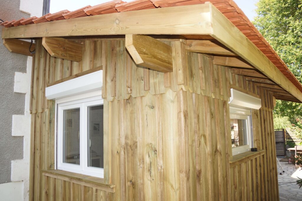 extension ossature bois bardage atlas terrasses à Mios